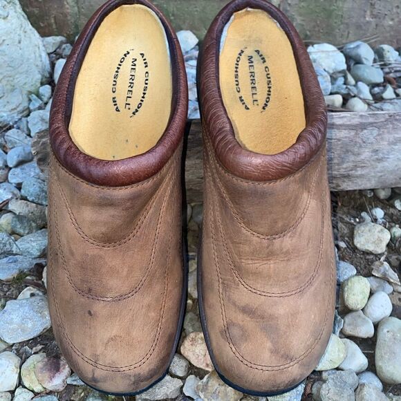 Womens Merrell Jungle Quilted Slides Brown Leather Clogs Mocha Mules Size 7/37.5 - Picture 2 of 10